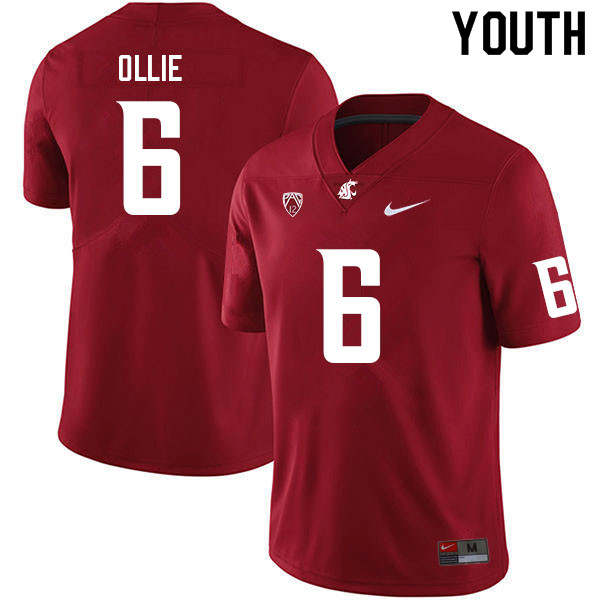 Youth #6 Donovan Ollie Washington State Cougars College Football Jerseys Sale-Crimson